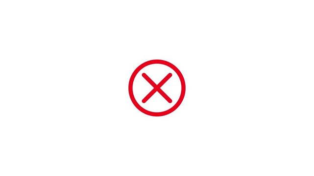 Abstract red cross circle animation with smooth x mark for error and decline on transparent background. 4k