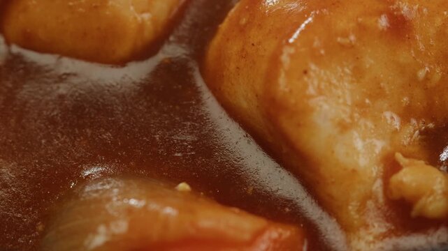 Japanese curry rice with fry pork Tonkatsu, Katsu Kare, Japanese breaded cooking dinner in restaurant, close up macro of asian food. 