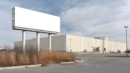 Obraz premium Empty Blank Billboard Overlooking Abandoned Retail Storefront in Desolate Urban Landscape