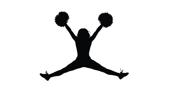 cheerleader performing split with pom poms silhouette