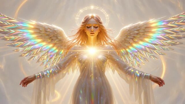 generated animation. A beautiful angel in a prayerful state	