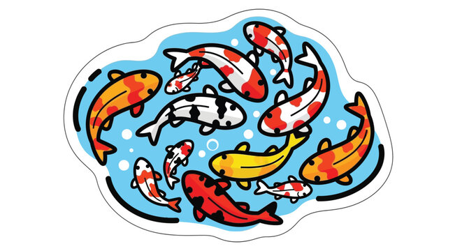 Colorful Koi Fish Swimming Together.