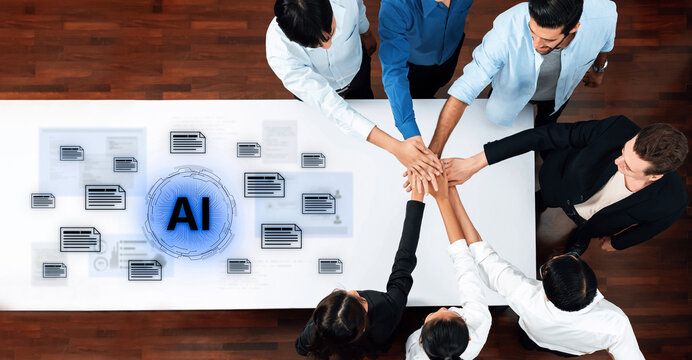 AI document automation concept with floating files and knowledge cards. Document NLP processing, search, document summarization, LLM document management for DMS enterprise workflows. Corpus