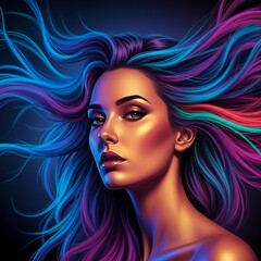 Naklejka premium Woman with colorful flowing hair.