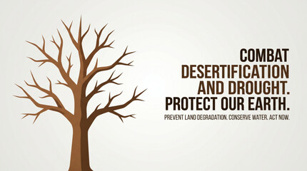 Obraz premium Desert drought awareness message with dry tree silhouette and minimal background representing climate crisis and earth protection for environment campaign design