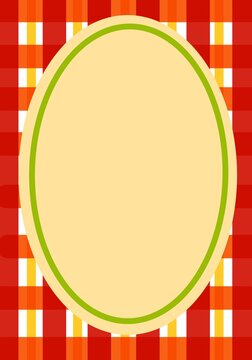 Scalloped oval frame on red and white gingham plaid