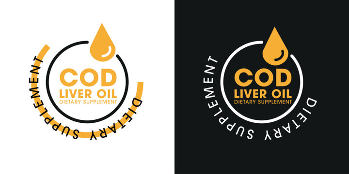Cod Liver Oil Dietary Supplement Label Template Design, with Medicine Capsules for Healthy Lifestyle.