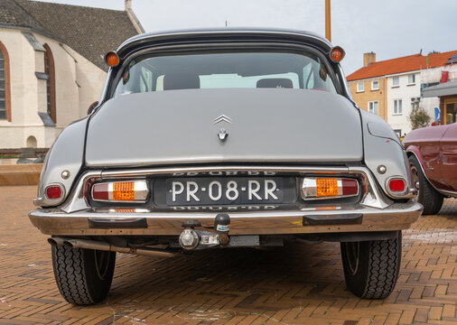 Katwijk aan Zee, The Netherlands, 11.04.2026, Citroen DS from 1968 rear view, Classic french executive car at the old timer show