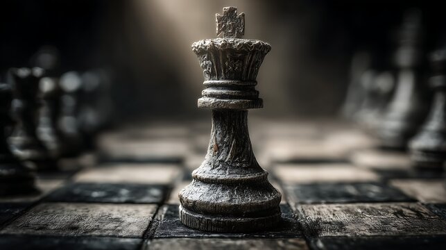Single chess king standing alone on empty board leadership concept wallpapers