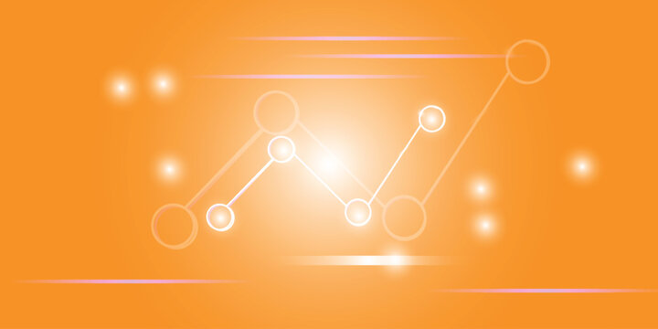 Neon analytics line graph on blue purple gradient background with glowing nodes, modern business data visualization for dashboard, web header template