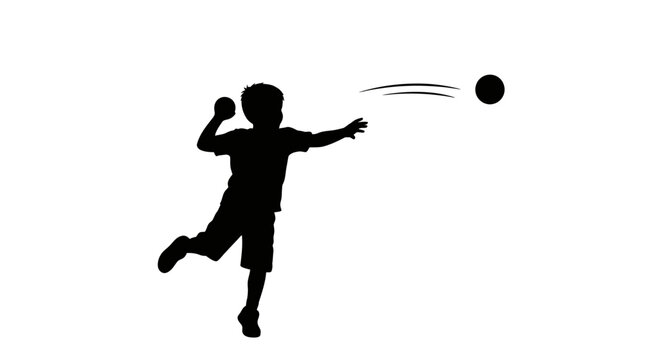 Black silhouette of a young boy throwing a ball.