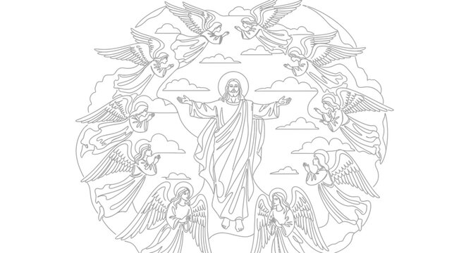Jesus Christ surrounded by angels artwork.