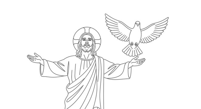 Jesus Christ with outstretched arms and dove.