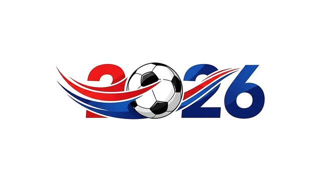 2026 soccer championship logo design with a modern ball and dynamic red and blue swooshes