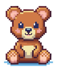 Fototapeta premium cute brown teddy bear illustration rendered in pixel art style perfect for kid game characters and toy themed creative design