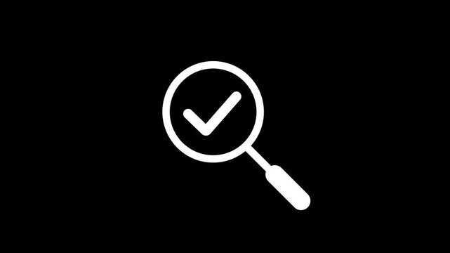 Magnifying Glass With Check Mark Animation On Black Background For Search Verification Success