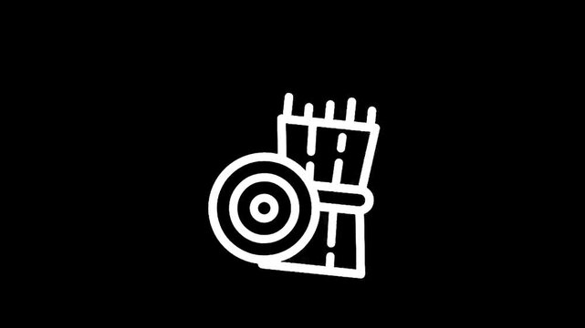 Stylized icon of a bundle of reeds tied with a band next to a target