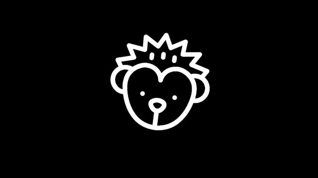 Cute hand-drawn hedgehog face icon with spiky hair and round ears on black background
