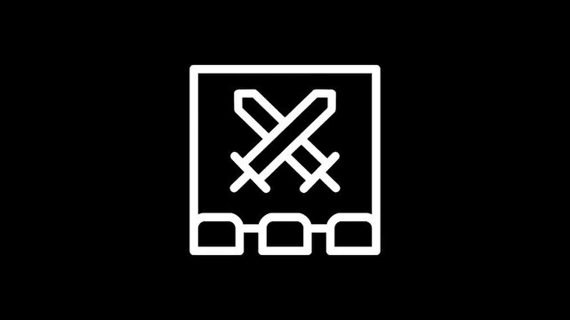 Icon representing a movie screen showing crossed swords and cinema seats below