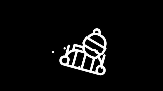 Stylized icon of a person sledding down a snowy hill with goggles and hat