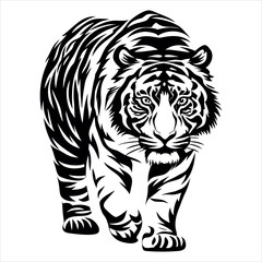 Fototapeta premium Black and White Tiger Illustration Vector – Bold Tribal Style Wild Animal Design