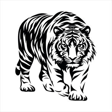 Black and White Tiger Illustration Vector &ndash; Bold Tribal Style Wild Animal Design