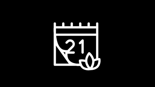Calendar icon with number 21 and lotus flower symbol on black background