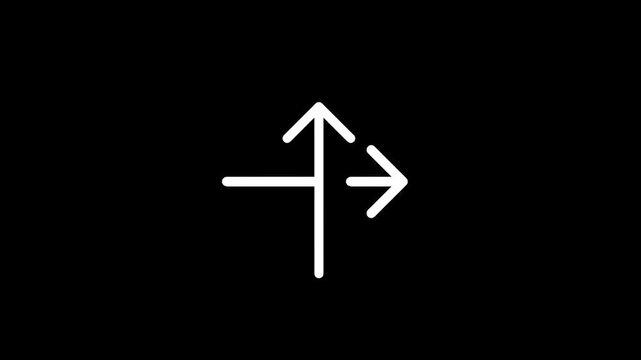 Abstract graphic symbol with multiple arrows indicating direction and choice on a black background
