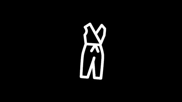 Simple white line drawing of a sleeveless jumpsuit with a tie waist on a black background