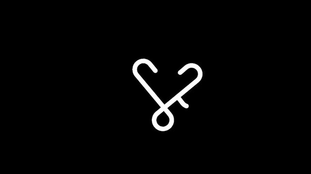Minimalist white abstract symbol resembling a stylized heart or infinity loop on black background