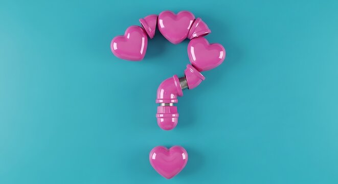 Pink hearts forming question mark with pipe