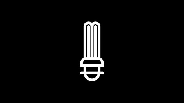 Simple white line art icon of a compact fluorescent light bulb on a black background