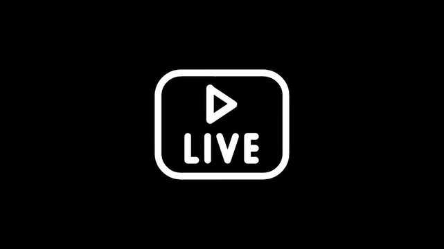 Simple white live streaming icon with play button on black background