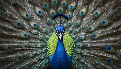 Fototapeta premium Majestic Peacock Displaying Vibrant Tail Feathers