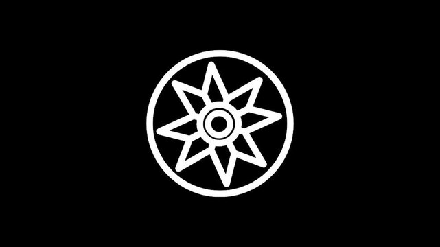 Stylized white eight-pointed star symbol inside a circle on a black background