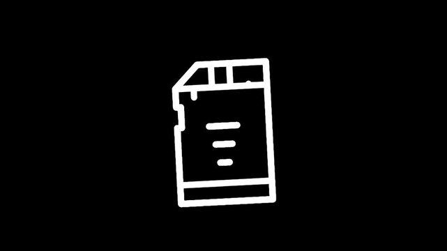 Simple white line art icon of a micro SD card on a black background