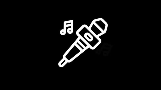 Simple white microphone icon with musical notes on a black background