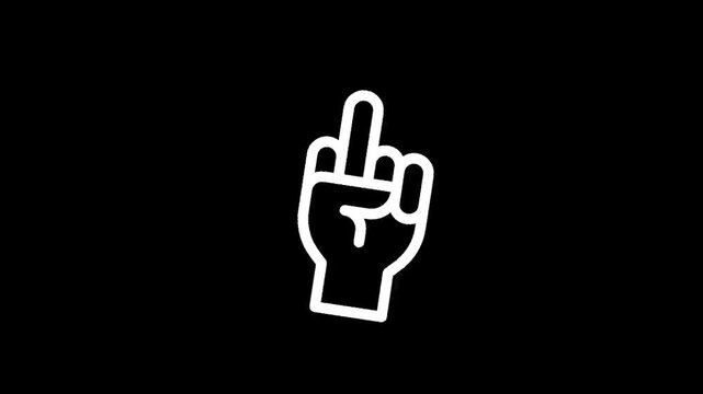 White middle finger icon on a black background representing defiance and protest