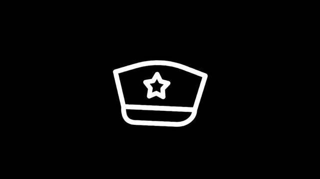 Simple white outline of a police cap with a star on a black background
