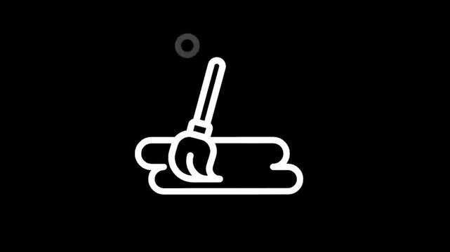 Simple line art icon of a mop cleaning a spill on a black background