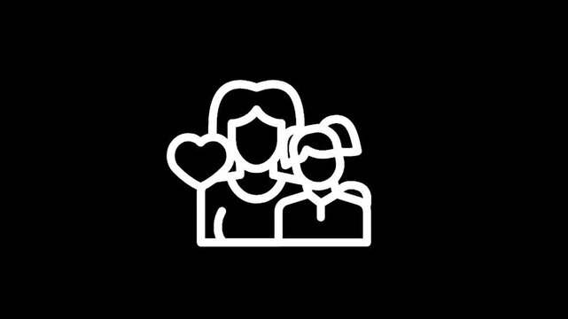 Mother and child icon with heart symbol representing love and family bond