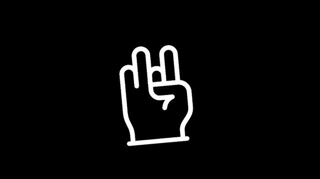 Simple white outline of a hand showing the peace sign against a black background