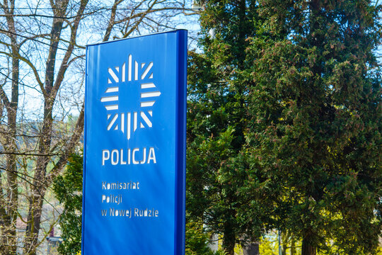 Polish police station sign Nowa Ruda komisariat policji