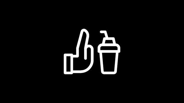 Simple white line art icons of a foam finger and a drink cup on a black background