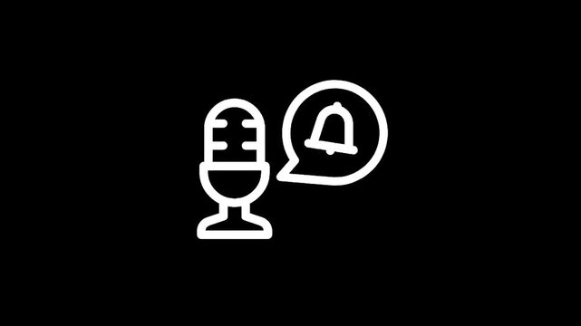 Icon of a microphone with a notification bell symbol in a speech bubble