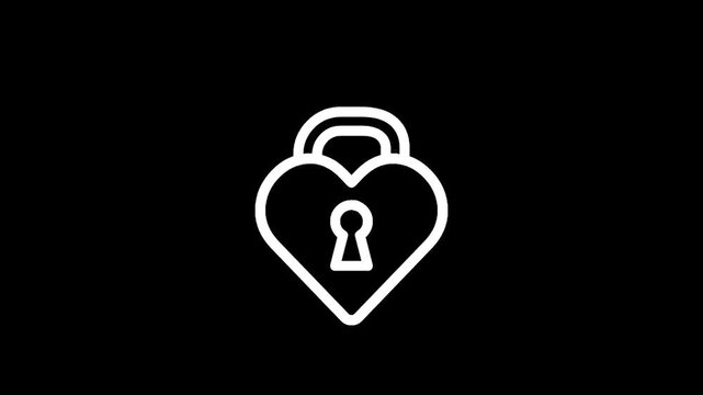 White heart-shaped padlock icon on a black background, symbolizing love and security