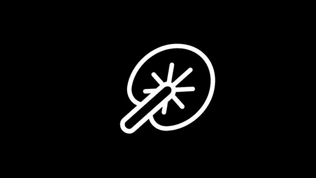Abstract white line art of a stylized lotus flower with a stick on black background
