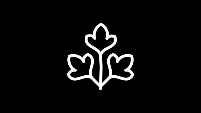 Minimalist white parsley leaf outline on a stark black background, elegant simplicity