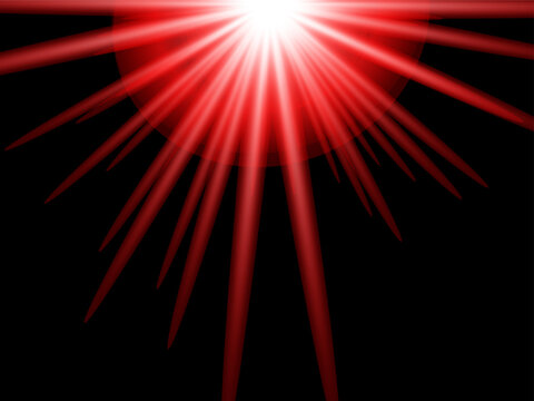 Bright red light rays shining through dark space with dramatic glow