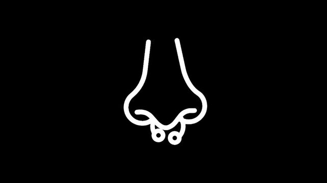 Minimalist white outline of a nose with septum piercings on a black background
